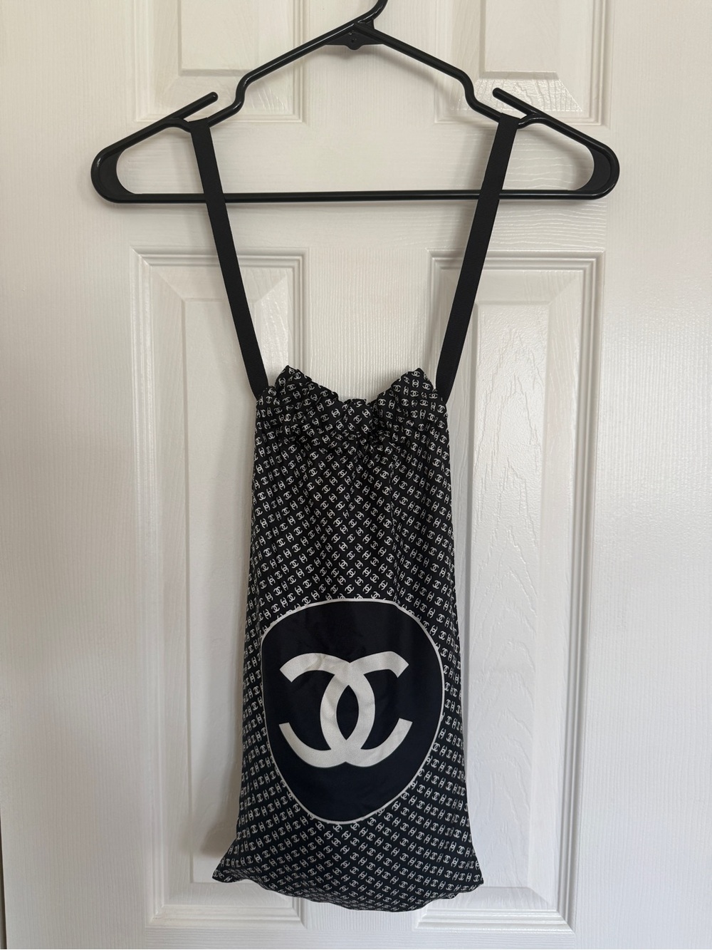 CHANEL Black and White Logo Fabric Label Accessory